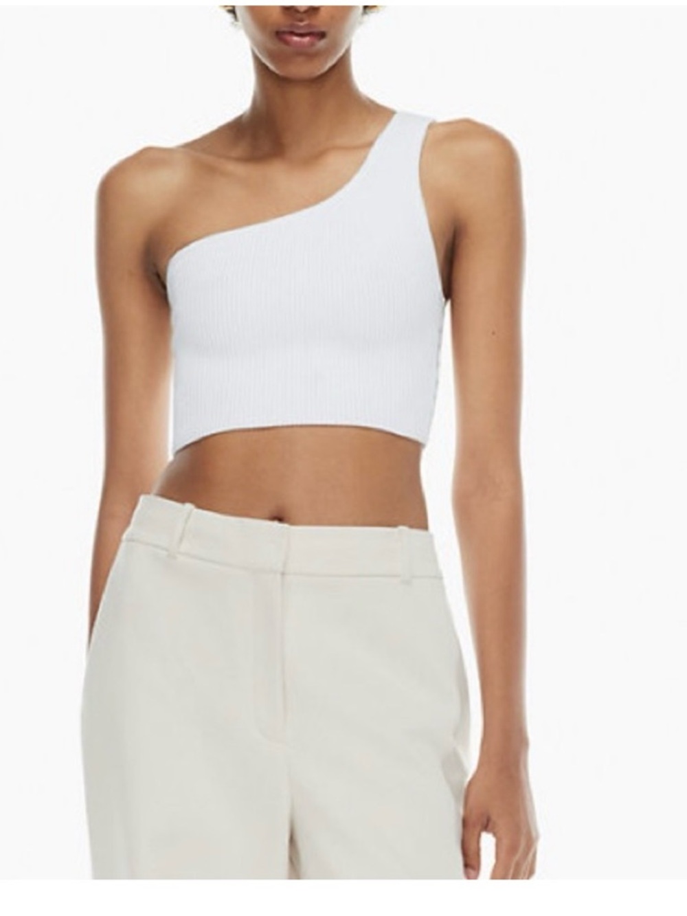 Babaton One-Shoulder Ribbed Crop Top - White